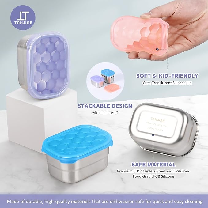 Snack Pro - Small (1 CUP) Stainless Steel Snack Containers for Kids | Easy Open Leak Proof Food Containers with Silicone Lids - Perfect Metal Toddler Lunch Box for Daycare and School (8oz*3)