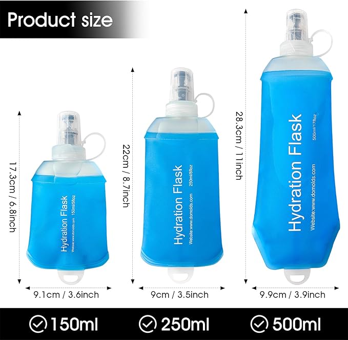 GYGYL Soft Flask, TPU Collapsible Soft Water Bottle for Hydration Pack, Running Vest, Leak-Proof Folding Water Bottle for Hiking Cycling Climbing Jogging-500ml Blue