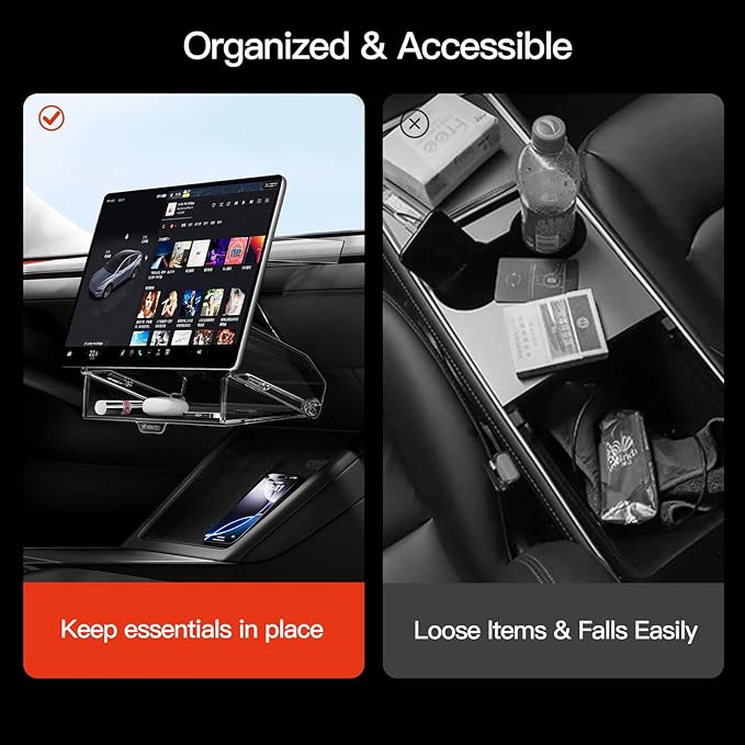 YONZEE Under Screen Storage for Tesla Model Y Juniper & Model 3 Highland Accessories 2025-2024,Magnetic Hideable Center Console Organizer Tray,Easy Install