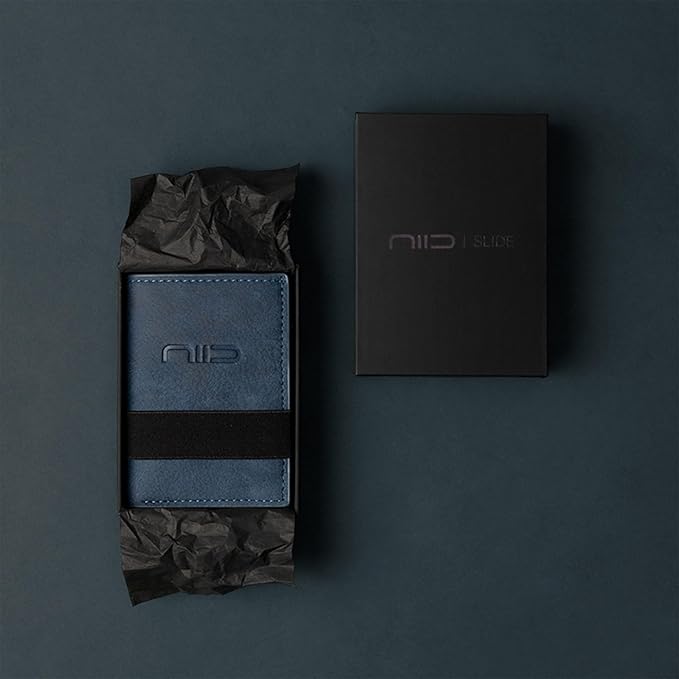 NIID Wallet for Men,Minimalist Front Pocket Wallet for Men - RFID Blocking Leather Bifold with Pop Up Card Holder, 2 ID Windows, Money Clip & Gift Box (Blue)