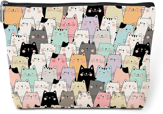 Cute Cats Makeup Bag Cat Gifts Cat Lover Gifts for Women Cats Stuff Decor Kawaii Animal Christmas Birthday Gifts for Women Animal Pet Owner Girl Daughter Best Friend Her Sister Travel Toiletry Bag
