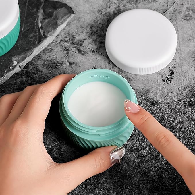 Travel Containers for Toiletries, Silicone Cream Jars BPA-Free, TSA Approved 2oz Travel Size Containers, Leak-proof Portable Size Silicone Jars with Lid for Face Hand Body Cream (4 Pack)