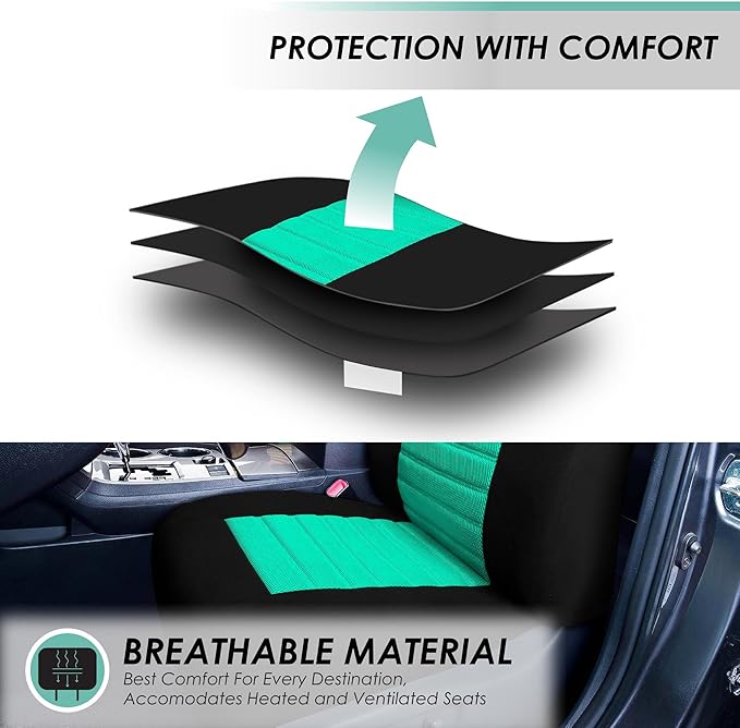 FH Group Automotive Car Seat Covers Rear Set Premium 3D Air Mesh Seat Covers, Airbag Compatible and Split Bench Cover Universal Fit Interior Accessories for Cars Trucks and SUVs - Mint