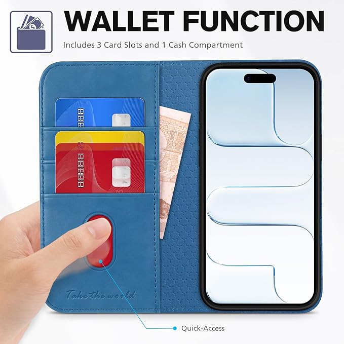 TUCCH Wallet Case for iPhone Air (6.5-Inch) 2025, 3 Credit Card Slot | RFID Blocking | Stand | PU Leather | Shockproof TPU Interior Shell | Protective Flip Folio Cover | Lake Blue
