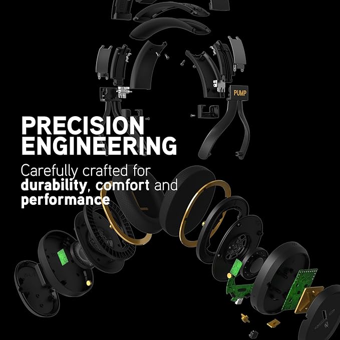 BlueAnt Pump X Wireless Over-Ear Headphones, Bluetooth, Powerful Bass, Active Noise Cancelling & Transparency Mode, Interchangeable Ear Cups, All-Day Comfort for Gym and Training, Black/Gold