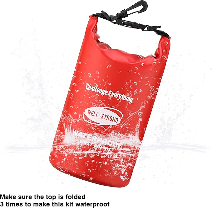 Emergency First Aid Kit for Boating & Marine Safety Waterproof Medical Supplies with Roll Top Design for Fishing, Kayaking Red