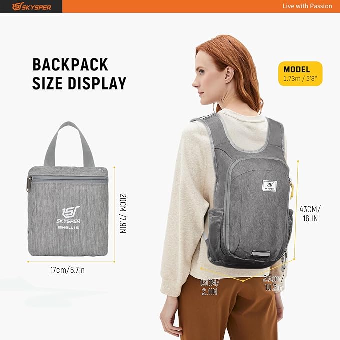 SKYSPER Small Daypack 10L/15L/20L Hiking Backpack Packable Lightweight Travel Day Pack for Women Men
