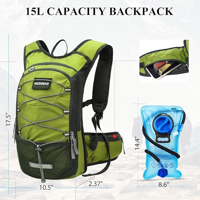 NONSAR Hydration Backpack, Hiking Backpack with 3L Water Bladder, Lightweight Insulation Hydration Pack, Water Backpack for Hiking, Cycling, Running, Festival, Camping for Men Women