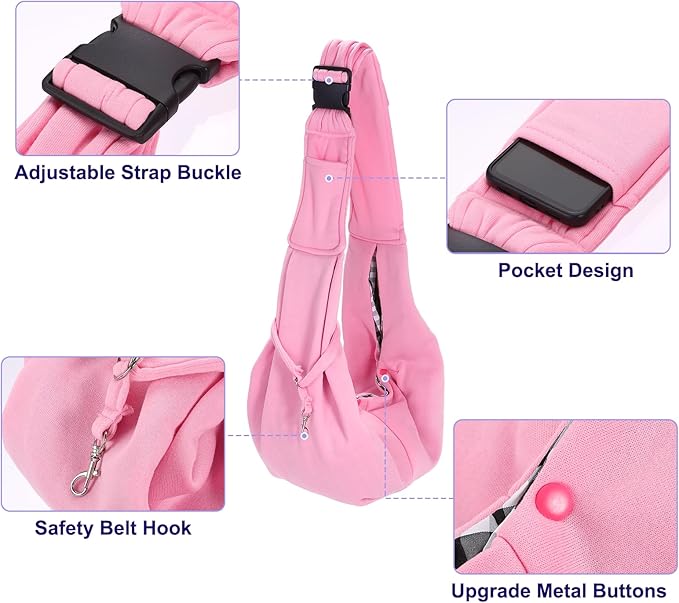PETAXCELL Dog and Cat Sling Carrier Up to 16.5 Lbs, Hand-Free Reversible Pet Sling Carrier with Adjustable Strap and Pocket, (Pink, 1 Pcs) Intended for Hiking/Camping/Traveling