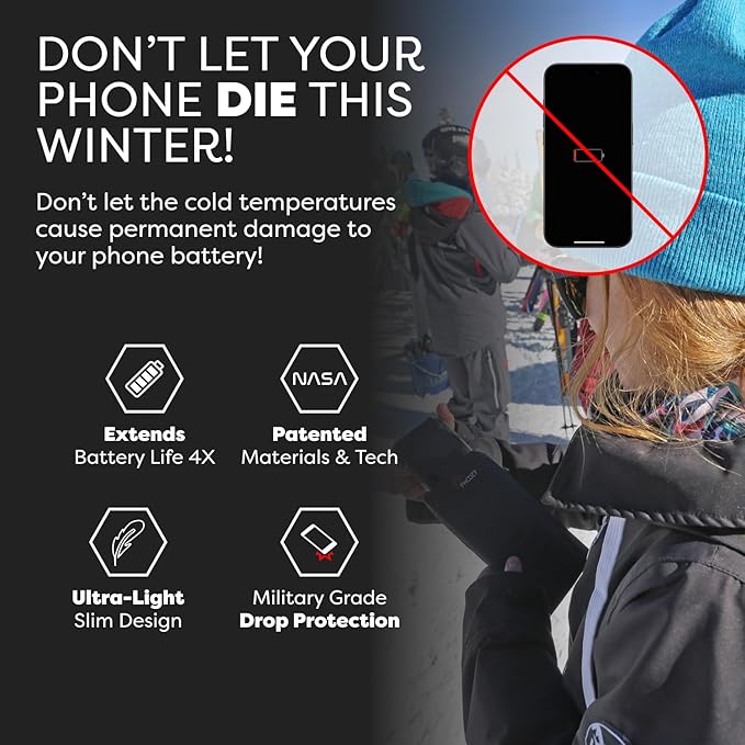 PHOOZY XP3 Ultra-Durable Thermal Phone Case for Extreme Cold | Insulated Phone Case Extends Battery Life 4X | Snowboard & Ski Gear | As Seen on Shark Tank | Medium - Black
