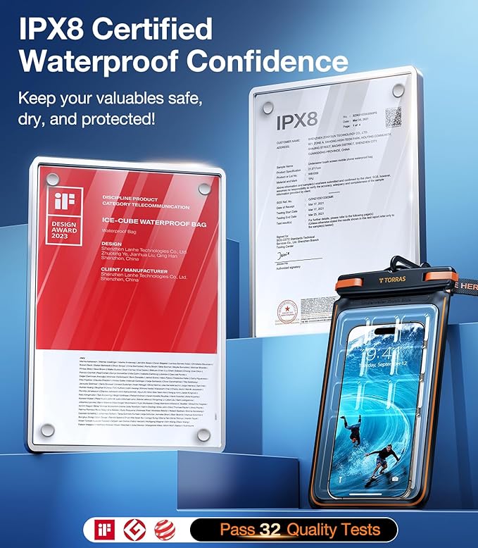 TORRAS 2 Pack IPX8 Waterproof Phone Pouch Floating, Underwater Screen Touchable, Waterproof Phone Case with Lanyard for iPhone 16 Pro Max 15 14 S25, Cell Phone Dry Bag Cruise Essentials 7.0", Black