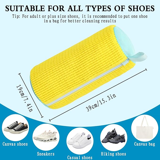 Shoe Washing Bag, Laundry Shoe Bag, Reusable Shoe Washing Bag, 360 ° Deep Cleaning,Suitable for All Shoe Types, With Self-Locking Zipper, 2-pack (Yellow)