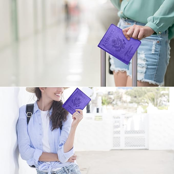 Passport and Vaccine Card Holder Combo, Passport Holder with Vaccine Card Slot, Passport Wallet, Passport Cover, Passport Case, Passport Holder for Women and Men(AKA-Bright purple)