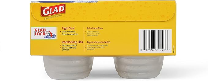 Glad GladWare Mini Round Food Storage Containers - Small Meal Container Holds up to 4 Ounces of Food - Lock Tight Seal, 8 Count