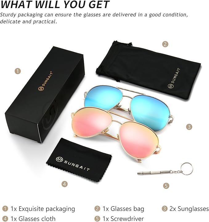 SUNGAIT Women's Lightweight Oversized Aviator Sunglasses - Classic Style Polarized Lens