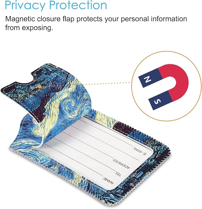 Fintie Luggage Tags, Privacy Cover ID Label with Stainless Steel Loop and Address Card for Travel Bag Suitcase - Starry Night (2 Piece)