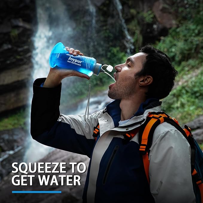Joypur® Collapsible Squeeze Water Filter Bottle - 650ml with Filter with NSF/FDA Certification Befree or Peak Series replacement for Hiking,Running,Camping,Travel,Cycling,and Fishing; BPA-Free(Blue)
