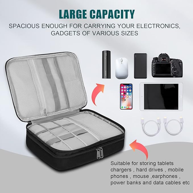 Electronic Organizer Travel Universal Cable Organizer Electronics Accessories Bag for Cable, Charger, Phone, USB, SD Card,1Pack