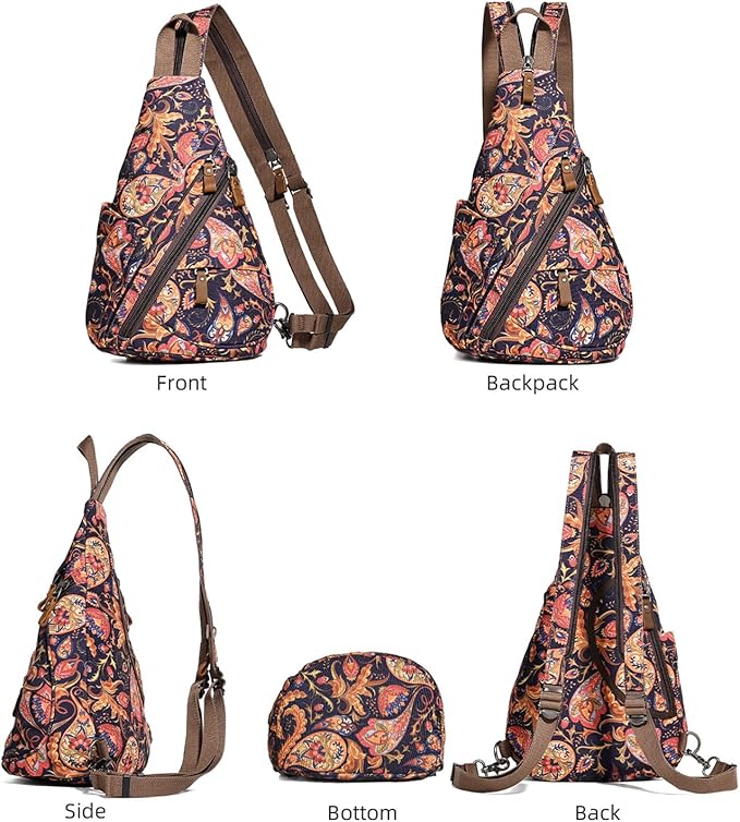 KL928 Canvas Sling Bag - Small Crossbody Backpack Shoulder Casual Daypack Rucksack for Men Women