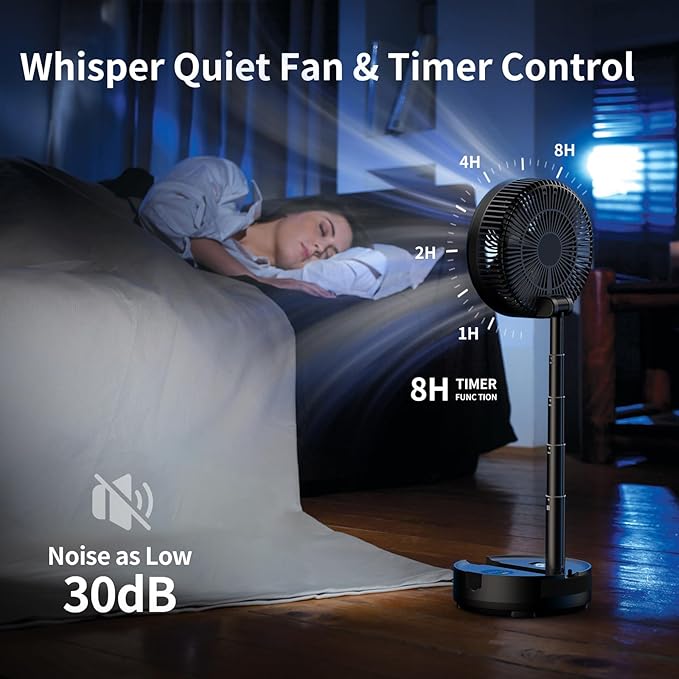 Socool 40000mAh Portable Fan Foldable Battery Rechargeable with 8 Speed & 106H, 90° Osciliating Floor Standing Fan Remote, Desk Fan with 8H Timer & LED Light for Home Outdoor Travel Camping