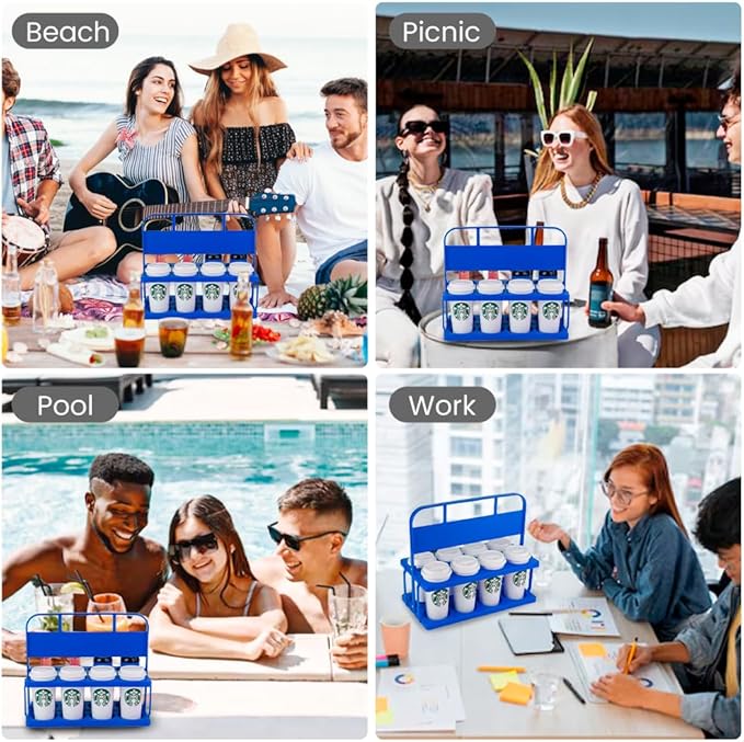 Reusable Drink Carrier with Handle for Food Delivery Drivers, Portable 8 Cup/Coffee Holder Accessories for Delivery, Foldable Drinks Caddy with Tray, Car Durable Plastic Festive Bottle, Vacation