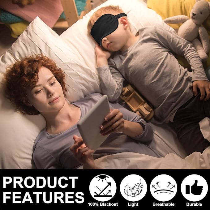 2Pack Silk Sleep Mask,Eye Mask for Sleeping,Elastic Blackout Eye Mask & Blindfold for Full Night's Sleep,Travel and Nap(Black)