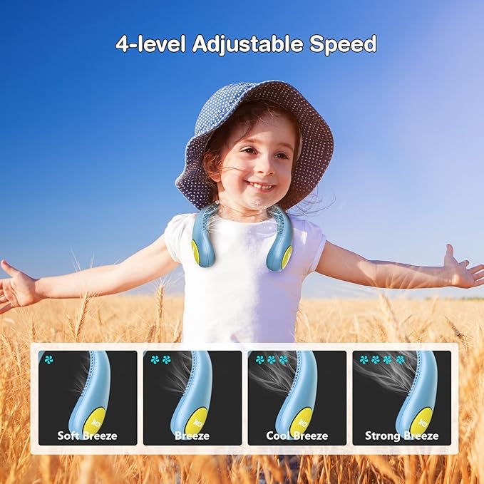 Kids Neck Fan, Portable Bladeless Fans for Kid 4-14Y Girls & Boys, 2600mAh USB Personal Mini Cooling Fan for Travel/Camping/Study, 4 Speeds, Lightweight, Compact, Perfect Summer Gifts for Kids