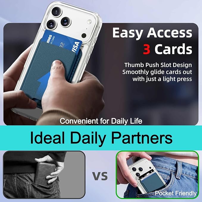 Ntwinro Magnetic for iPhone 17 Pro Clear Case (Compatible with MagSafe) with Blue Detachable Wallet & Card Holder for 3 Cards [RFID Blocking] Military Grade Protective Slim Phone Cover