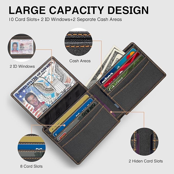 Zitahli Wallet for Men 12 Card Holder Slim Rfid Leather 2 ID Window Wallets With Gift Box Men's Accessories