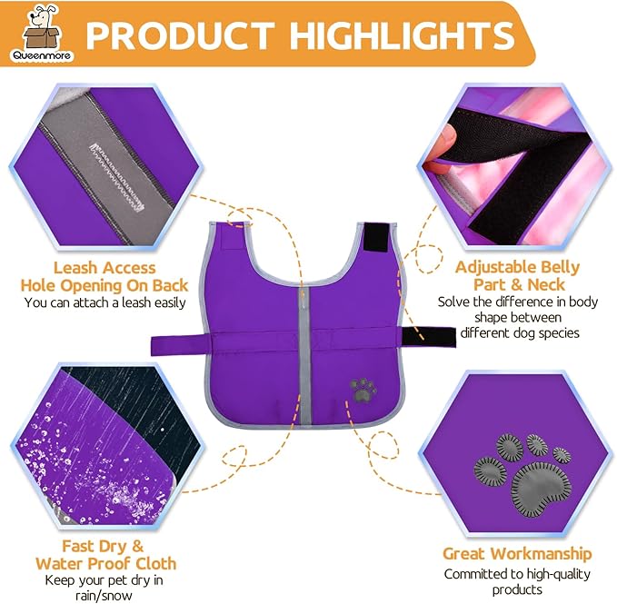 Queenmore Dog Winter Coat, Cold Weather Fleece Jacket for Dogs, Waterproof Reflective Reversible, for Small, Medium and Large Dogs (Purple, S)