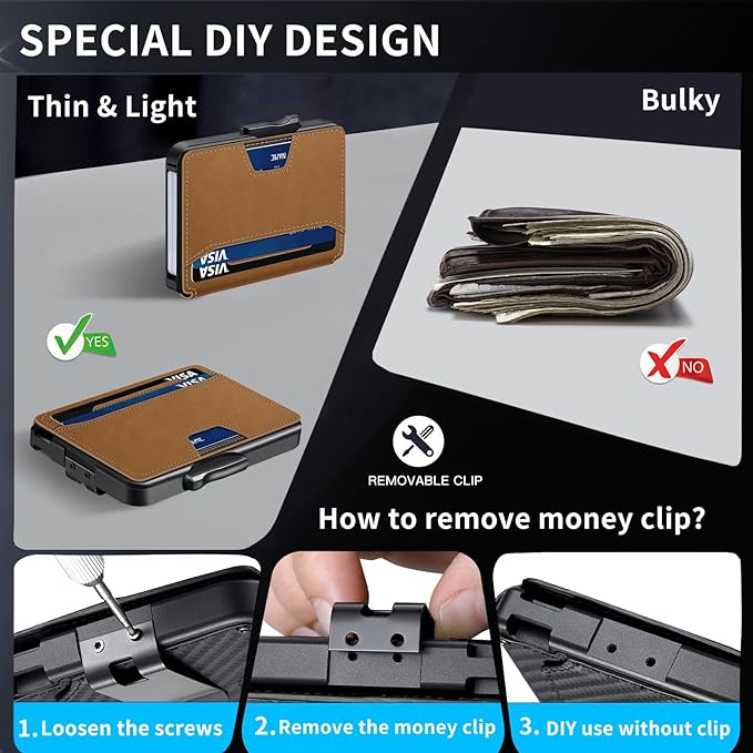 Wallet for Men, Mens Wallet Minimalist Slim Wallet, RFID Blocking Smart Pop Up Wallet with Money Clip & ID Window, Metal Compact Wallet, Aluminum Credit Card Holder Wallet