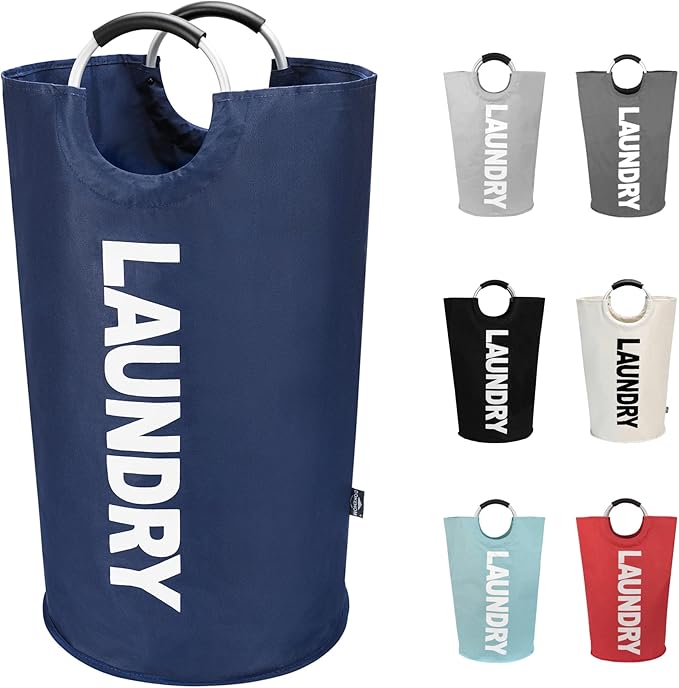 DOKEHOM 125L X-Large Collapsible Washing Laundry Basket Bag (7 Colors) for Bedroom, Fabric (Dark Blue, XL)