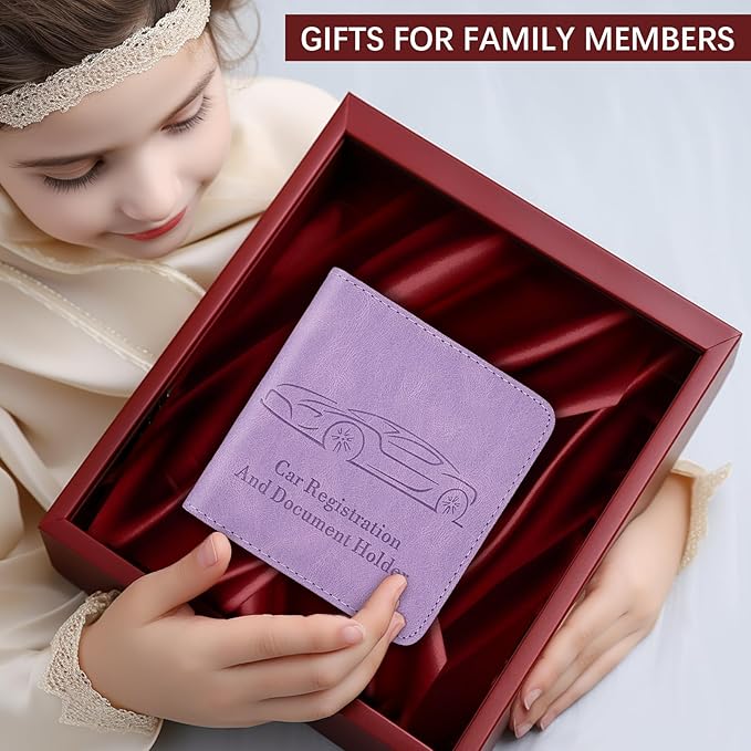 2-Pack Car Registration and Insurance Holder, Car Organization Vehicle Document Organizer with Magnetic Closure for Cards, License in Glove Box, Purple