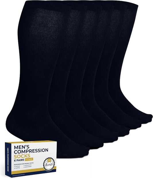 Pembrook Light Compression Socks for Men - 6 Pairs | 8-15 mmHg Graduated Compression Socks for Men 9-12 | Support Socks