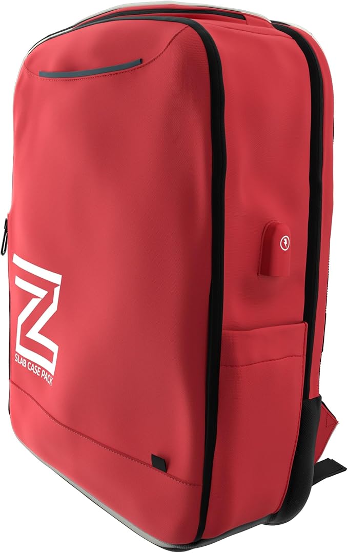 Zion Cases Slab Case Backpack with Slab Case 2GO Graded Card Case; Fits PSA, BGS, HGA, SGC, and CSG Graded Card Slabs; Ideal Travel Storage Solution; (Red)