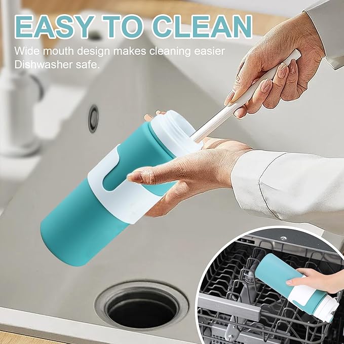 Collapsible Water Bottles for Travel - 26oz BPA-Free Foldable with Carabiner, Lightweight Leak-Proof Design, Portable Reusable Bottle for Hiking, Airplane, Camping (Green)