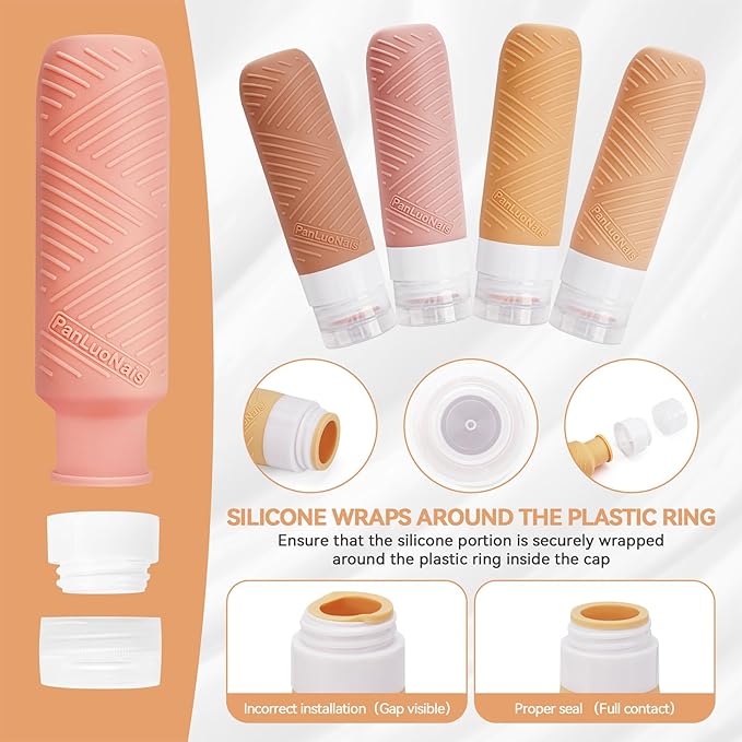 Travel Bottles for Toiletries, Silicone TSA Approved Bottles, Leakproof Shampoo & Toiletry Containers for Airplane, Vacation & Business Trips