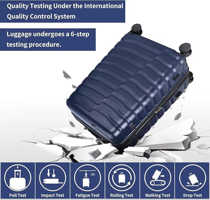 Lightweight Luggage with Spinner Wheels & YKK Zipper, 3-Piece Suitcase ABS+PC Hardside Hard Shell Luggage Sets with TSA Lock for Men, Dark Navy Blue (20+24+28 inch)