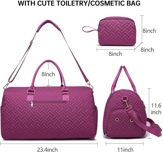 Duffle Bag for Travel, Weekender Bag with Shoe Compartment, Carry On Overnight Bag for Women with Toiletry Bag, Gym Bag with Wet Pocket, Hospital Bags for Labor and Delivery Beige