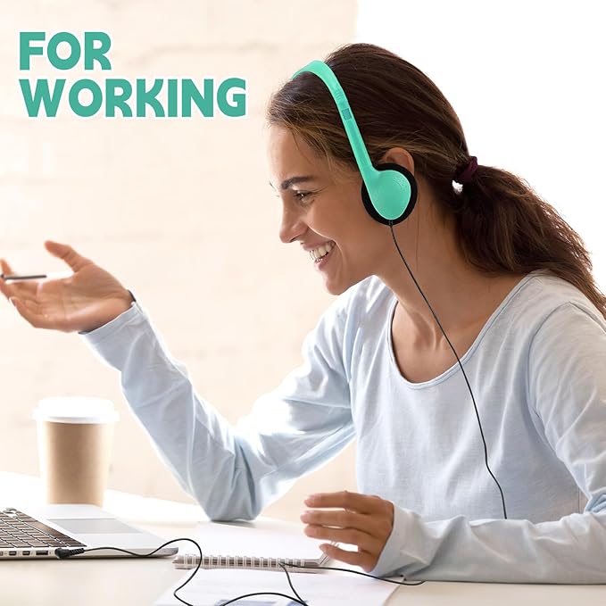Konohan 30 Pack Headphones Bulk Headphone for School Classroom Student Wired Headphones Adjustable with 3.5 mm Jack for Adults (Emerald Green)