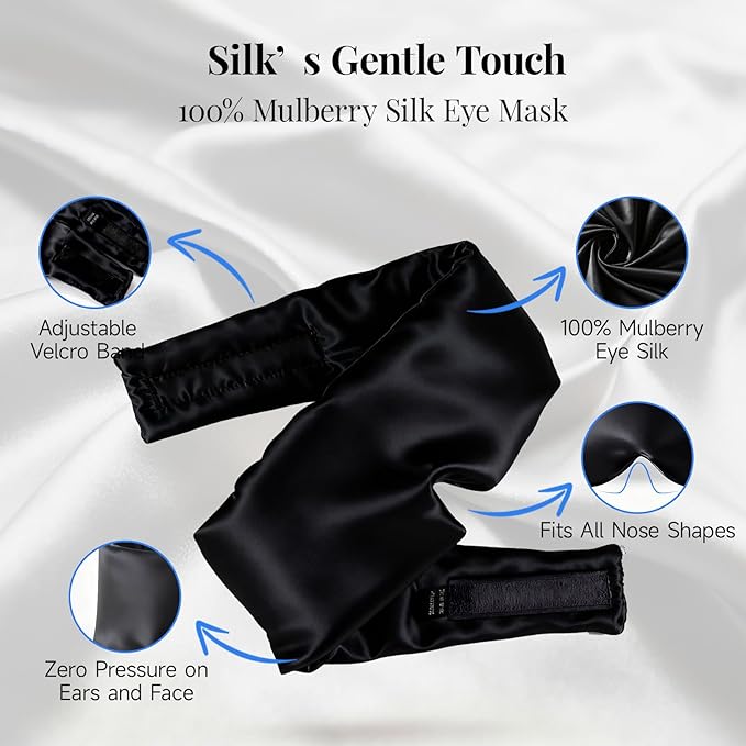 Silk Sleep Mask – 100% Mulberry Silk Eye Mask for Sleeping, Soft Slip Feel, Adjustable Headband, Blackout for Side Sleepers, Men & Women