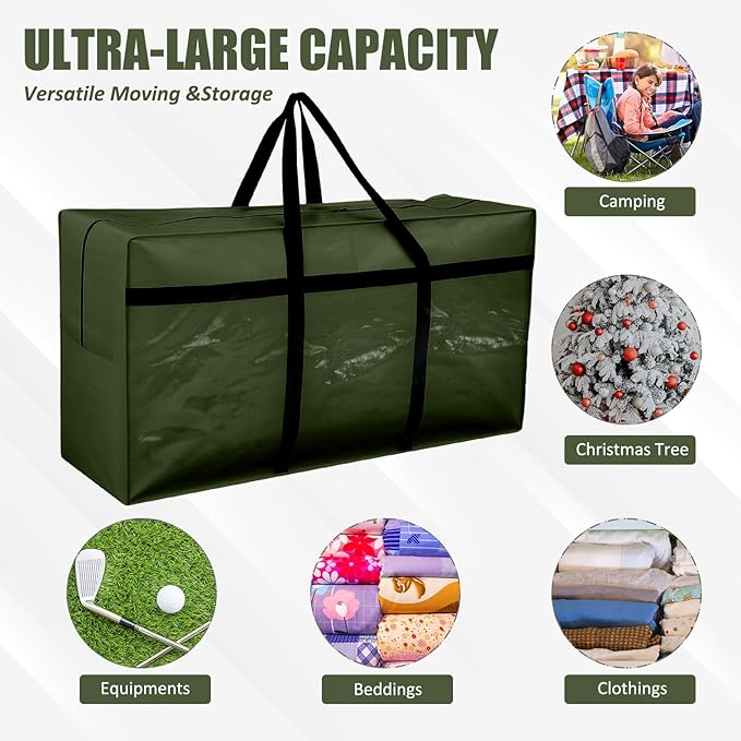 4 Pcs 96 Gallon Large Moving Bags with Zipper and Handles Foldable Storage Duffle Bags Heavy Duty Extra Large Totes for College Dorm Travel Clothes Blankets Bedding Moving (Green)