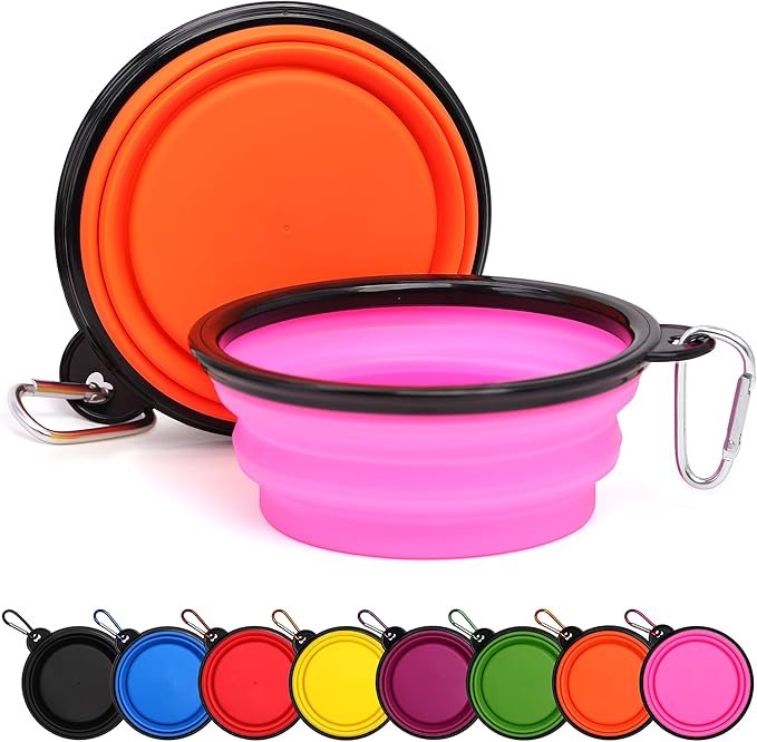2 Pack Dog Bowl Pet Collapsible Bowls with Clasp Puppy Travel Bowl Portable Cats Water Food Dish for Walking Parking Outdoors Traveling