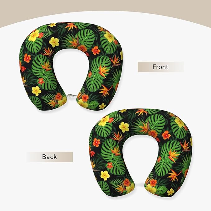 Support Neck Pillow for Youth Travel, Washable Airplane Chin Supporting and Relax U Shaped Pillows Tropical Hawaiian Hibiscus Flowers