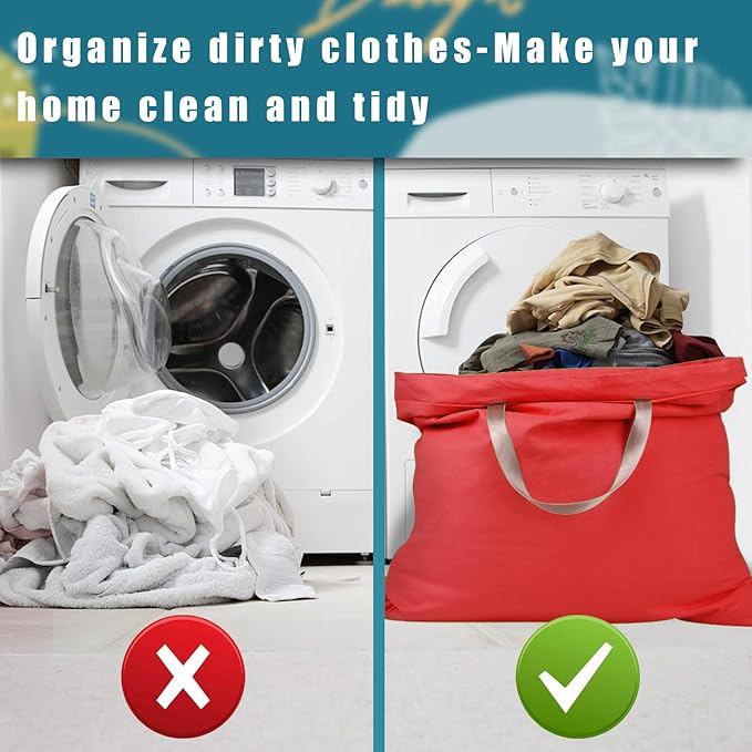 LOLOMLO Extra Large Canvas Laundry Bags with Handles & Drawstring Closure, Heavy Duty Tears Resistant Clothes Storage Travel Bags,25.5"x34",Red