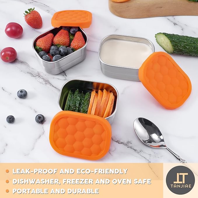 Small (1 CUP) Stainless Steel Snack Containers for Kids | Easy Open Leak Proof Food Containers with Silicone Lids - Perfect Metal Toddler Lunch Box for Daycare and School (8oz)