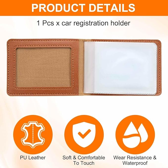 HARFINGTON Car Registration and Insurance Holder PU Leather Vehicle Glove Box Organizer Storage Accessories Car ID Holder with 10 Pockets for License ID Card Bank Card Documents, Brown