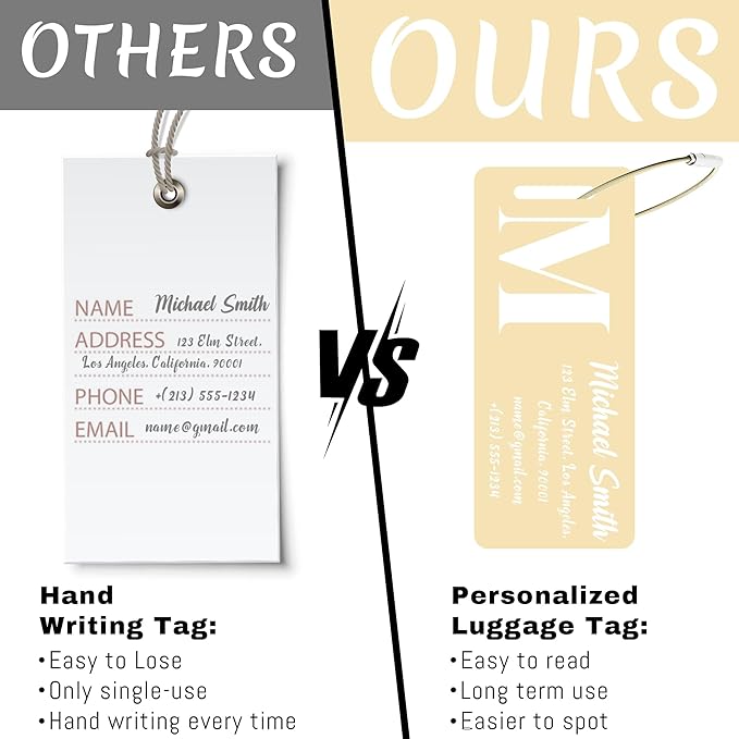 4 PCS Personalized Luggage Tags for Suitcase, Custom Engraved Aluminum Luggage Tags with Your Personalized Text Logo, Metal Name Tags with Steel Loop for Bag, Suitcase, Backpack (Gold, Small)