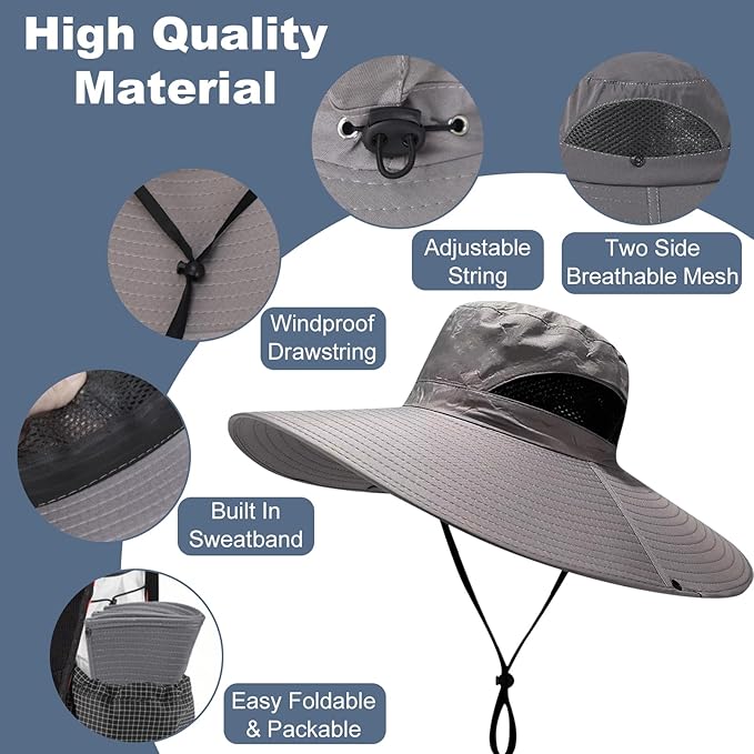 Super Wide Brim Fishing Hat for Men and Women,UPF50+ Waterproof Bucket Hat for Fishing, Hiking, Camping