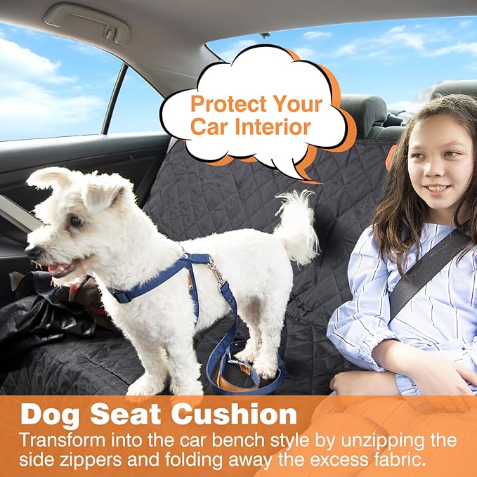 Backseat Car Cover for Dogs – 100% Waterproof Heavy Duty 600D Oxford Back Seat Dog Hammock, Scratch-Proof & Nonslip Pet Car Seat Hammock, Multi-use Pet Travel Hammock Seat Cover, Trucks & SUVs